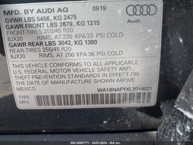 WA1BNAFYXL2014021 Audi Q5 Premium Plus 45 Tfsi Quattro S Tronic