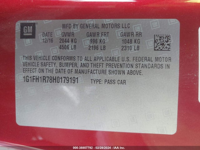 Chevrolet CAMARO 2SS 2017 1G1FH1R78H0179191 Image 9