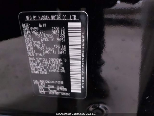JN8AY2NCXKX510026 Nissan Armada Sl