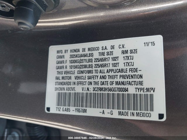 Honda CR-V EX 2016 3CZRM3H56GG700084 Image 9