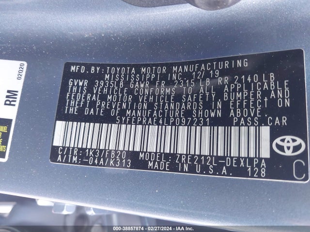 Toyota COROLLA LE 2020 5YFEPRAE4LP097231 Image 9