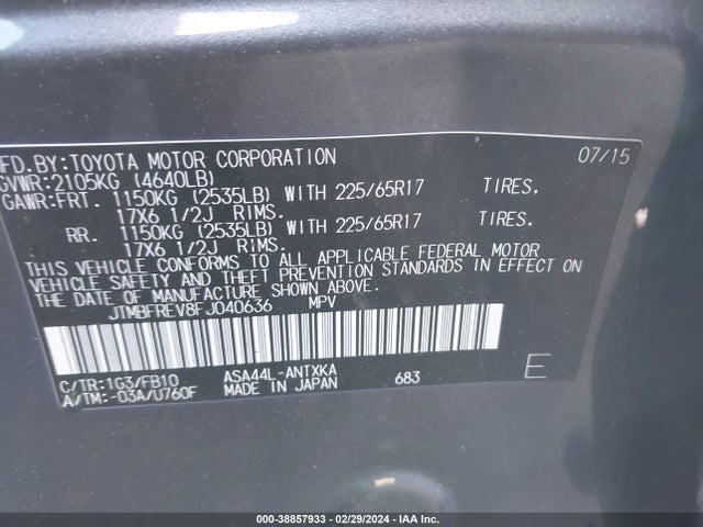 Toyota RAV4 LE 2015 JTMBFREV8FJ040636 Image 9