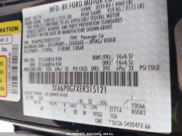 Ford FUSION S 2014 3FA6P0G7XER315121 Image 9