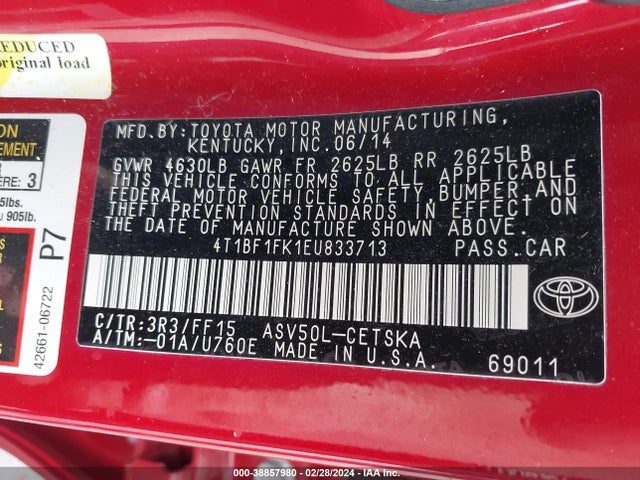 Toyota CAMRY SE 2014 4T1BF1FK1EU833713 Image 9
