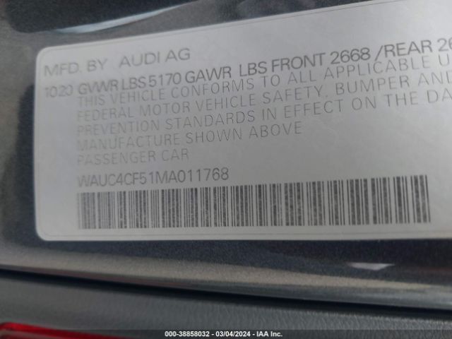 WAUC4CF51MA011768 Audi S5 Sportback Premium Plus Tfsi Quattro Tiptronic