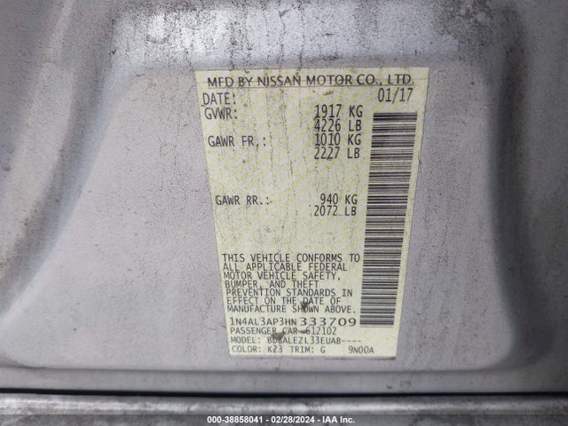 Nissan Altima 2.5 S 2017 1N4AL3AP3HN333709 Image 9