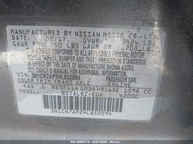 Nissan Versa 1.6 Sv 2017 3N1CN7AP2HL852094 Image 9