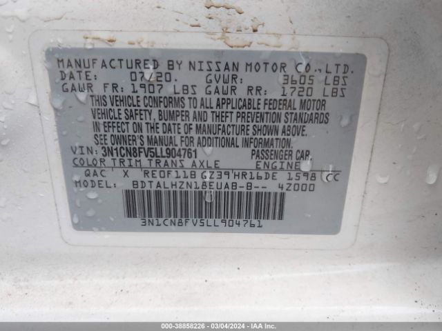 3N1CN8FV5LL904761 Nissan Versa Sr Xtronic Cvt