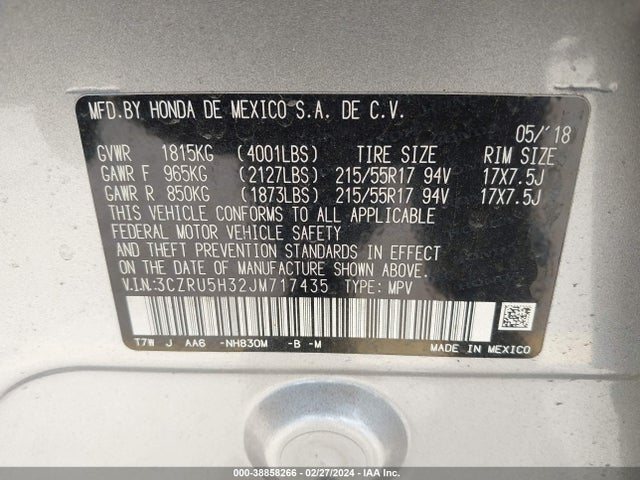 Honda HR-V LX 2018 3CZRU5H32JM717435 Image 9