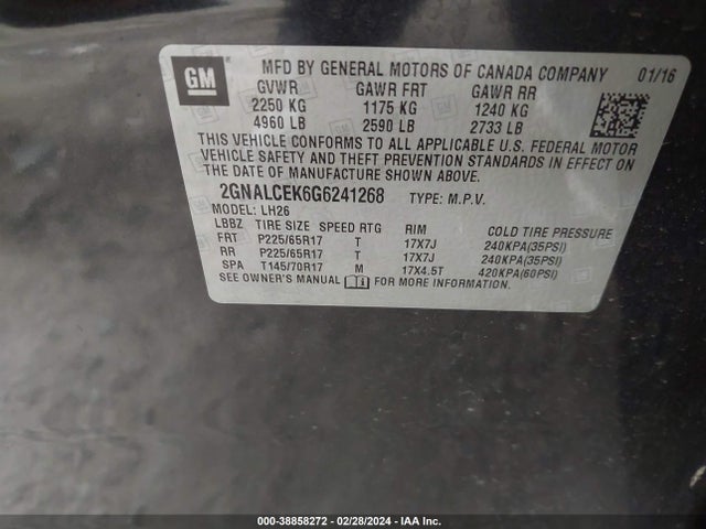 Chevrolet EQUINOX LT 2016 2GNALCEK6G6241268 Image 9