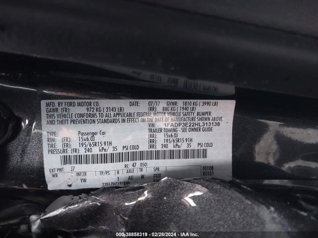 Ford FOCUS S 2017 1FADP3E22HL313138 Image 9