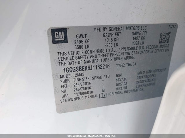 Chevrolet Colorado Wt 2018 1GCGSBEA6J1162216 Image 9