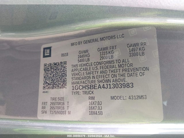 Chevrolet Colorado Wt 2018 1GCHSBEA4J1303983 Image 9
