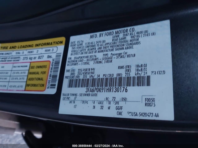 Ford Fusion Titanium 2017 3FA6P0K91HR130176 Image 9