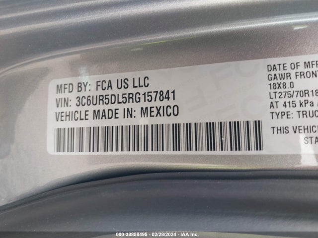 3C6UR5DL5RG157841 RAM 2500 Big Horn  4x4 6'4 Box