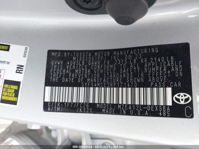 Toyota COROLLA SE 2024 5YFS4MCE3RP171470 Image 9