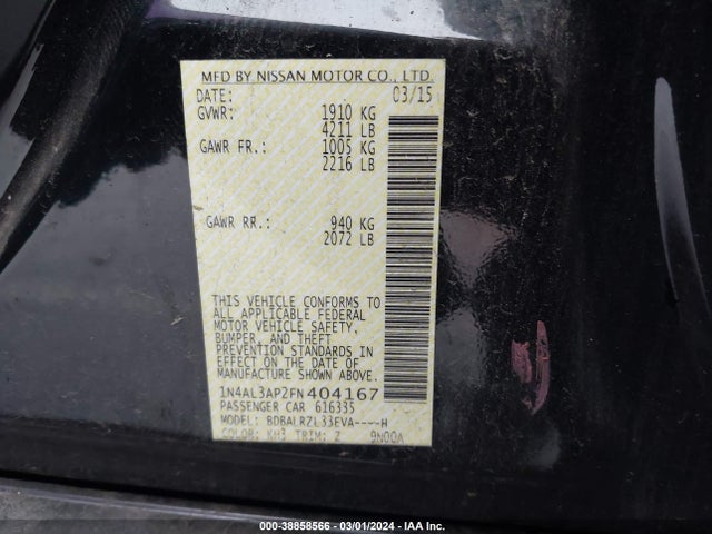 Nissan Altima 2.5 Sl 2015 1N4AL3AP2FN404167 Image 9