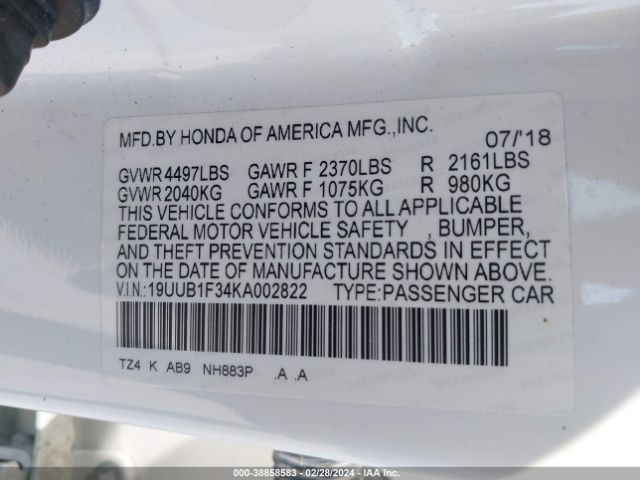 19UUB1F34KA002822 Acura Tlx Standard