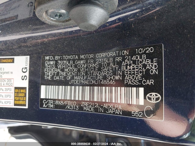 Toyota COROLLA LE 2021 JTDEPMAE0MJ148846 Image 9