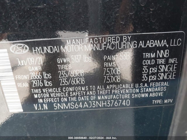 Hyundai Santa Fe Sel 2022 5NMS64AJ3NH376740 Image 9