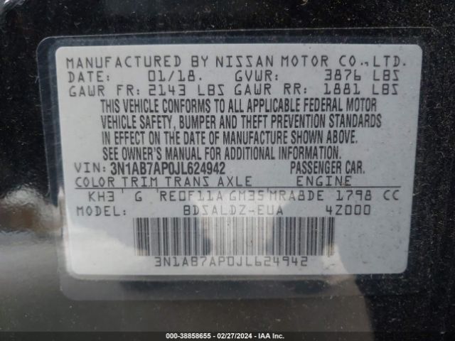 3N1AB7AP0JL624942 Nissan SENTRA SV