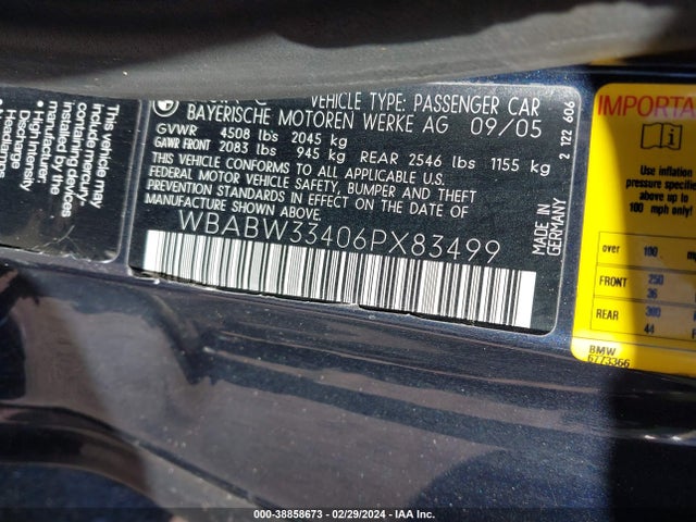 2006 BMW 325CI VIN: WBABW33406PX83499