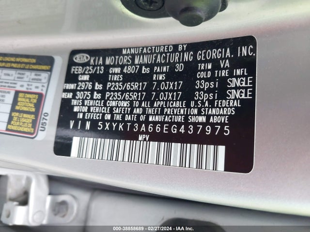 KIA SORENTO LX 2014 5XYKT3A66EG437975 Image 9