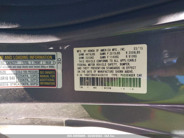 Honda Accord Ex-l V-6 2015 1HGCT2B83FA006219 Image 9