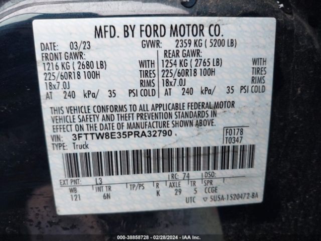 3FTTW8E35PRA32790 Ford Maverick Lariat