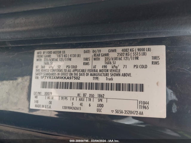 Ford Transit-250 2019 1FTYR3XM9KKA97502 Image 9