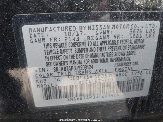 Nissan SENTRA S 2018 3N1AB7AP3JY209424 Image 9