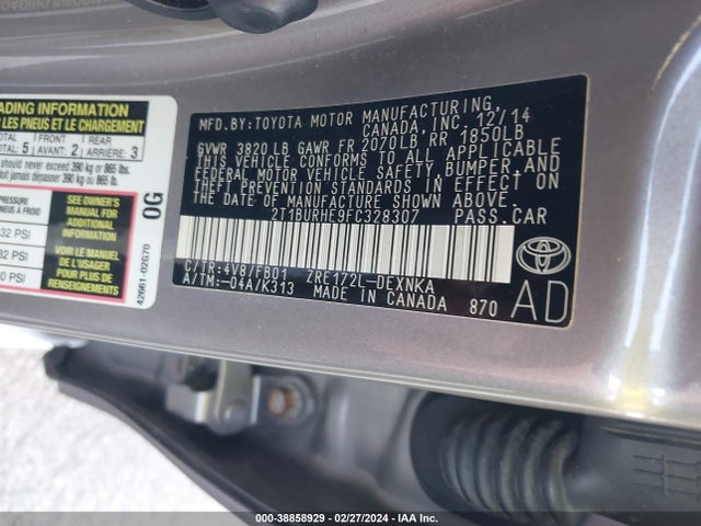 Toyota COROLLA LE 2015 2T1BURHE9FC328307 Image 9