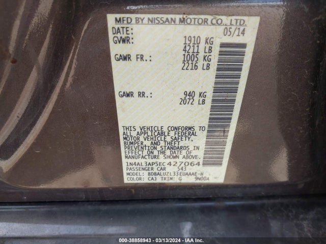 Nissan Altima 2.5 Sv 2014 1N4AL3AP5EC427064 Image 9