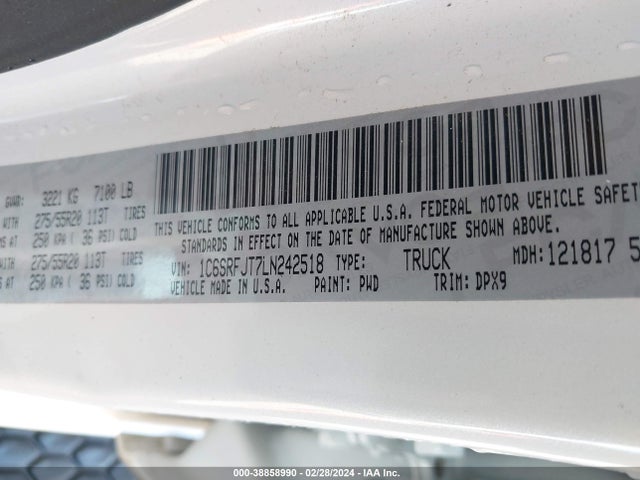RAM 1500 Laramie  4x4 5'7 Box 2020 1C6SRFJT7LN242518 Image 9