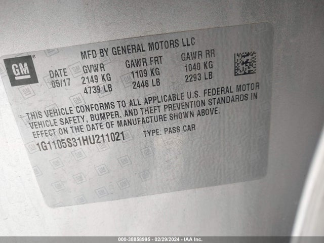 Chevrolet IMPALA 1LT 2017 1G1105S31HU211021 Image 9