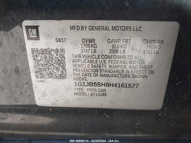 Chevrolet Sonic Ls Auto 2017 1G1JB5SH8H4161577 Image 9