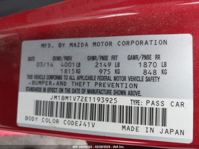 Mazda Mazda3 I Touring 2014 JM1BM1V72E1193925 Image 9