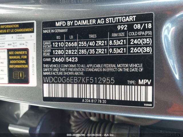 WDC0G6EB7KF512955 Mercedes-Benz Amg Glc 43 4matic