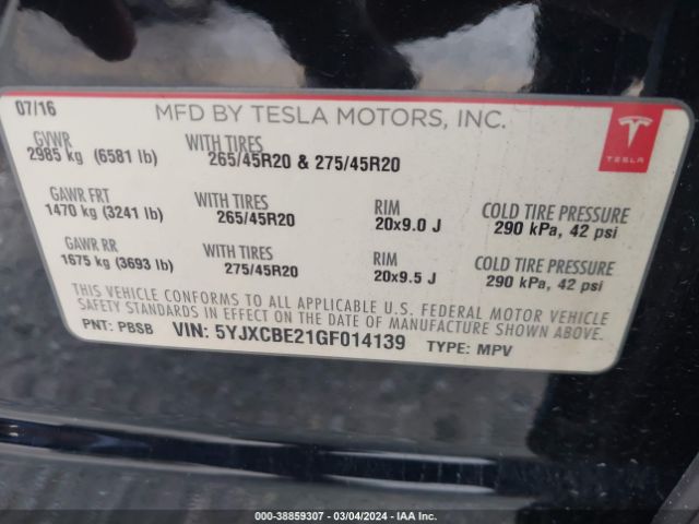 5YJXCBE21GF014139 Tesla Model X 60d/70d/75d/90d/p100d