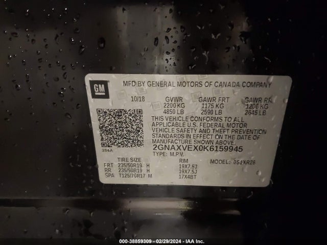 Chevrolet EQUINOX LT 2019 2GNAXVEX0K6159945 Image 9