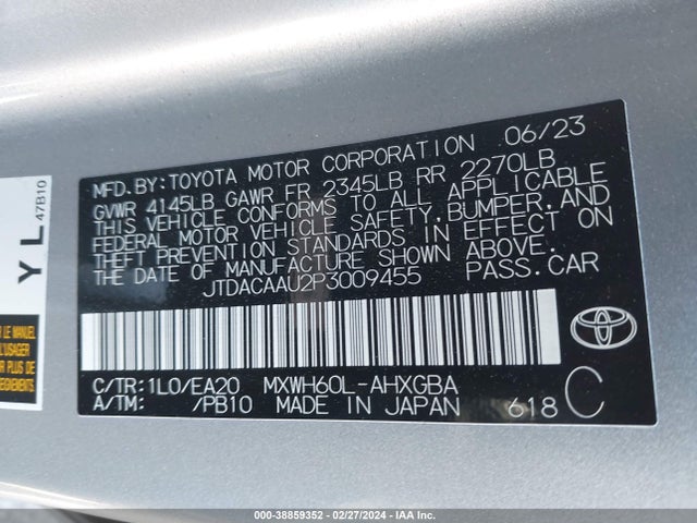 Toyota PRIUS XLE 2023 JTDACAAU2P3009455 Image 9