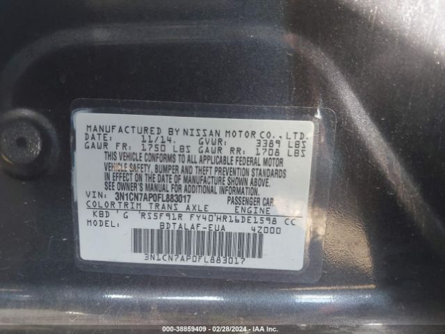 3N1CN7AP0FL883017 Nissan Versa 1.6 S