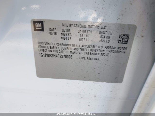 Chevrolet Cruze Ls Manual 2015 1G1PB5SH4F7270026 Image 9