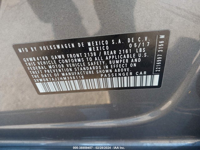 3VWDB7AJ2HM398118 Volkswagen Jetta 1.4t Se