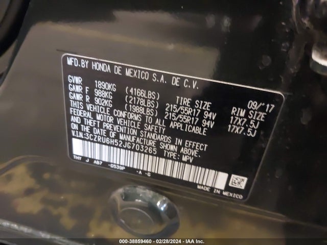 Honda HR-V EX 2018 3CZRU6H52JG703265 Image 9