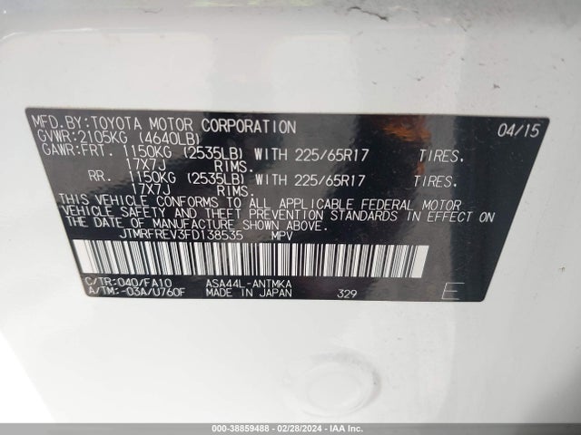 Toyota Rav4 Xle 2015 JTMRFREV3FD138535 Image 9