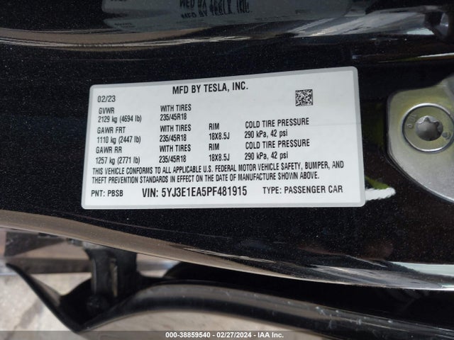 Tesla Model 3 Rear-wheel Drive 2023 5YJ3E1EA5PF481915 Image 9