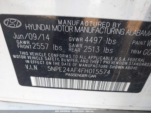 Hyundai SONATA SE 2015 5NPE24AF4FH015574 Image 9
