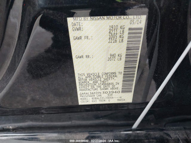 Nissan Altima 2.5 S 2015 1N4AL3AP2FN303940 Image 9