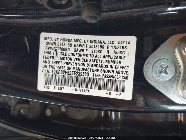 Honda Civic Lx 2014 19XFB2F52EE239583 Image 9